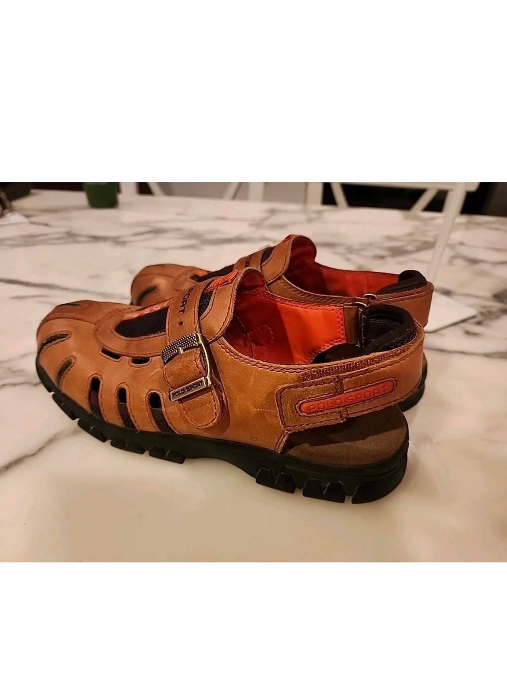 Polo by Ralph Lauren Men's Brown Leather Sport Sandal with Black Sole